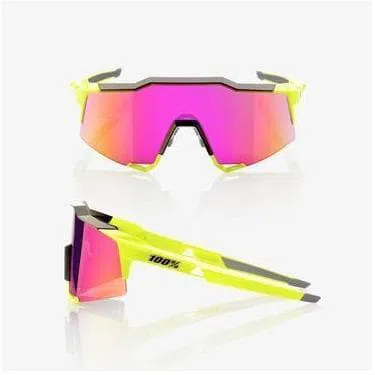 RIDE 100% Eyewear Speedcraft Polished Black/Fluorescent Yellow - Purple Multilayer Mirror Lens - Image 2