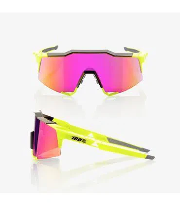RIDE 100% Eyewear Speedcraft Polished Black/Fluorescent Yellow - Purple Multilayer Mirror Lens - Image 4