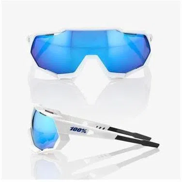 RIDE 100% Eyewear Speedtrap Matte White with - HiPER Blue Multilayer Mirror Lens - Image 2