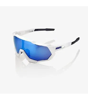 RIDE 100% Eyewear Speedtrap Matte White with - HiPER Blue Multilayer Mirror Lens - Image 3