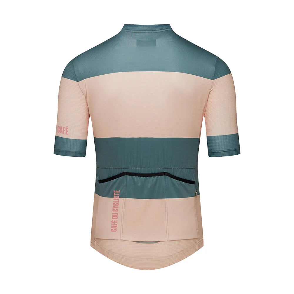 CAFE DU CYCLISTE Angeline Ultralight Cycling Jersey - Sand Scots Pine Stripe - Image 2