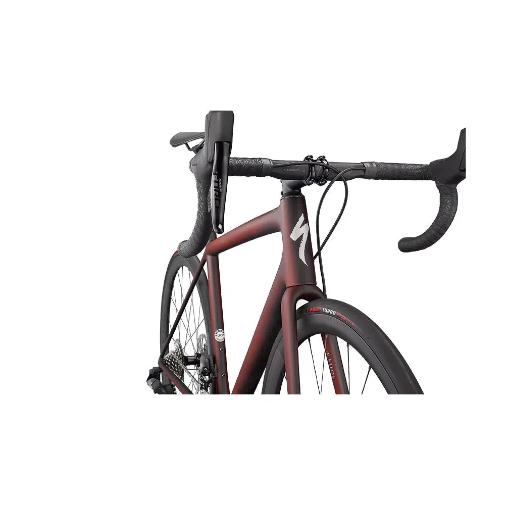 SPECIALIZED AETHOS PRO 2022 Sram Force AXS Disc Complete Road Bike - Maroon / Black Tint Edge Fade - Image 4