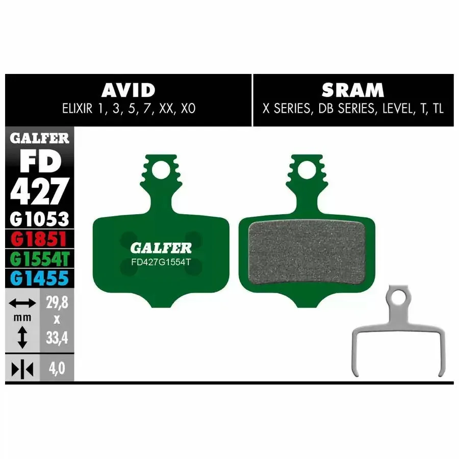 GALFER  Pro G1554T Brake Pads  FD427 SRAM Avid Elixir 1 / 3 / 5 / 7, XX, XO - Green - Image 2
