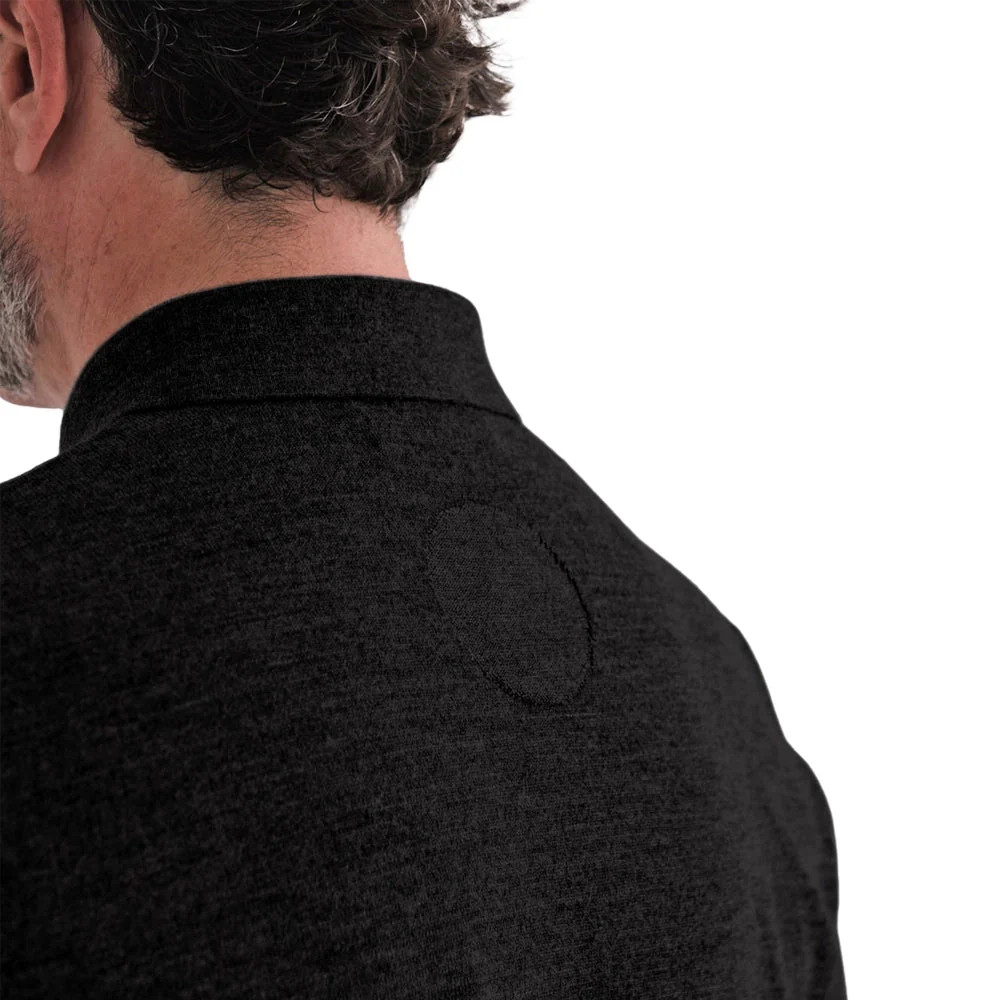 SILENCIOSA Merino Wool Long Sleeve Polo - Black - Image 3