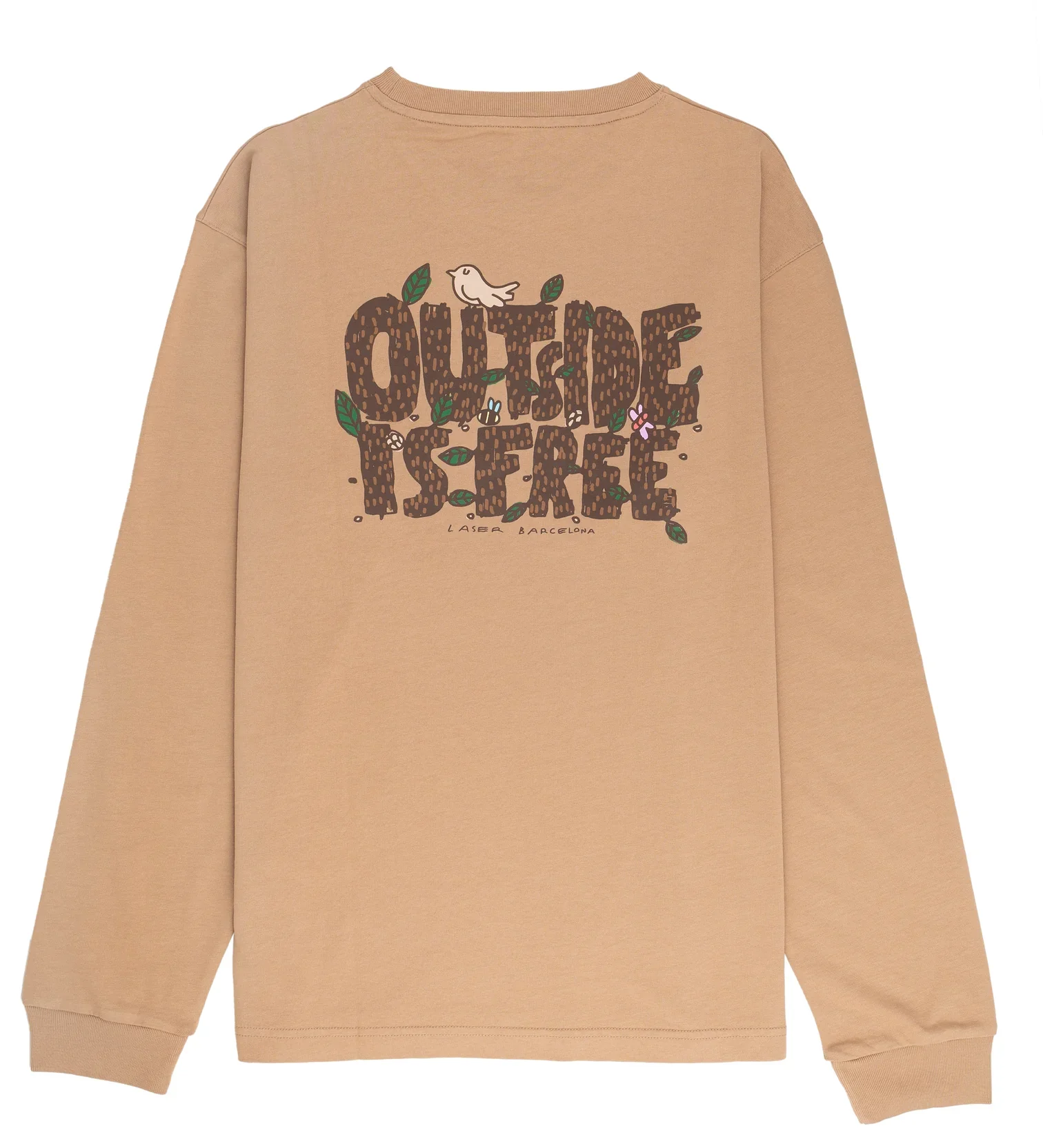 LASER Montseny Outside is Free LS Tee - Taupe - Image 2