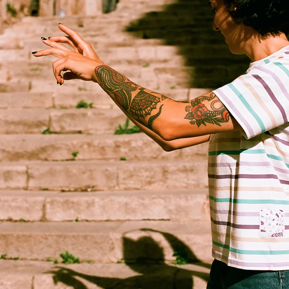 LASER x RODAGIRA Girona Pocket Tee - Stripes - Image 4