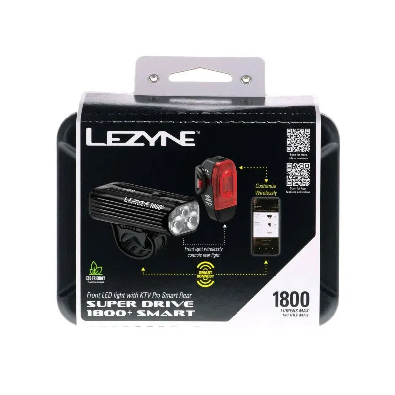 LEZYNE SUPER DRIVE 1800+ SMART LOADED Front/Rear Light Kit - Black