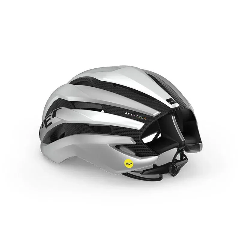 MET Trenta 3K Carbon MIPS Cycling Helmet - Silver/White - Image 2