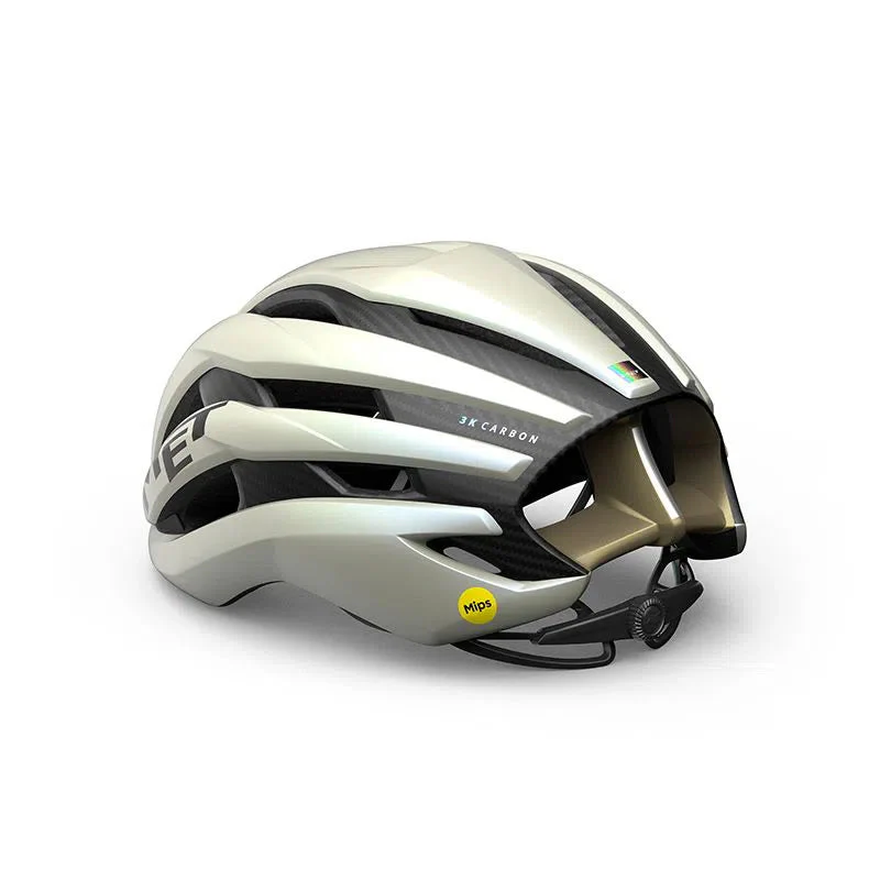 MET Trenta 3K Carbon MIPS Cycling Helmet - Vanilla/Gold - Image 2