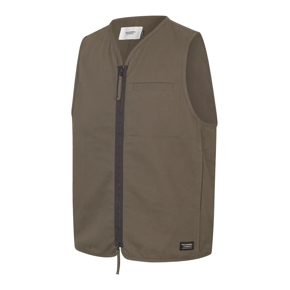 PAS NORMAL STUDIOS Off Race Cotton Twill Vest - Ash Brown - Image 3