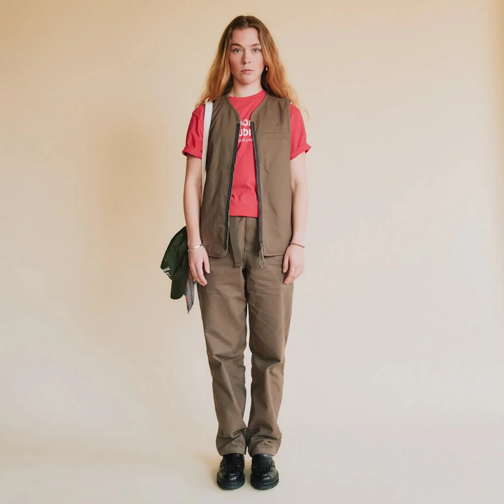PAS NORMAL STUDIOS Off Race Cotton Twill Vest - Ash Brown - Image 4