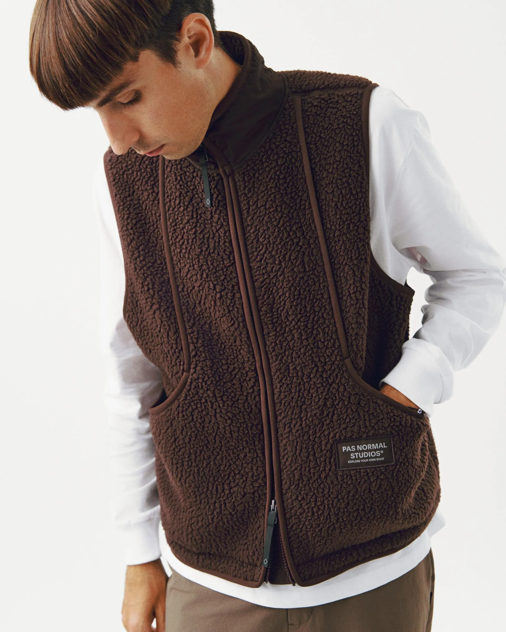PAS NORMAL STUDIOS Off Race Pile Fleece Vest - Light Brown - Image 3