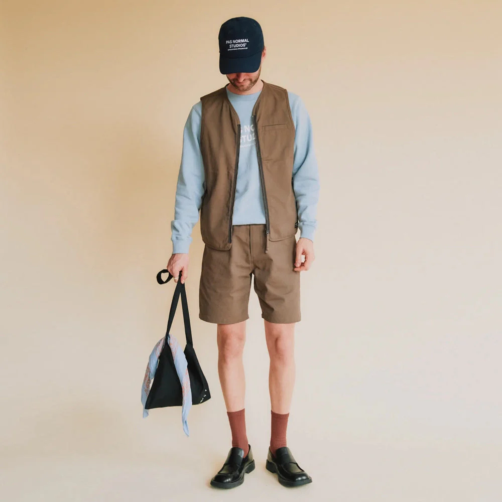 PAS NORMAL STUDIOS Off Race Cotton Twill Shorts - Ash Brown - Image 4