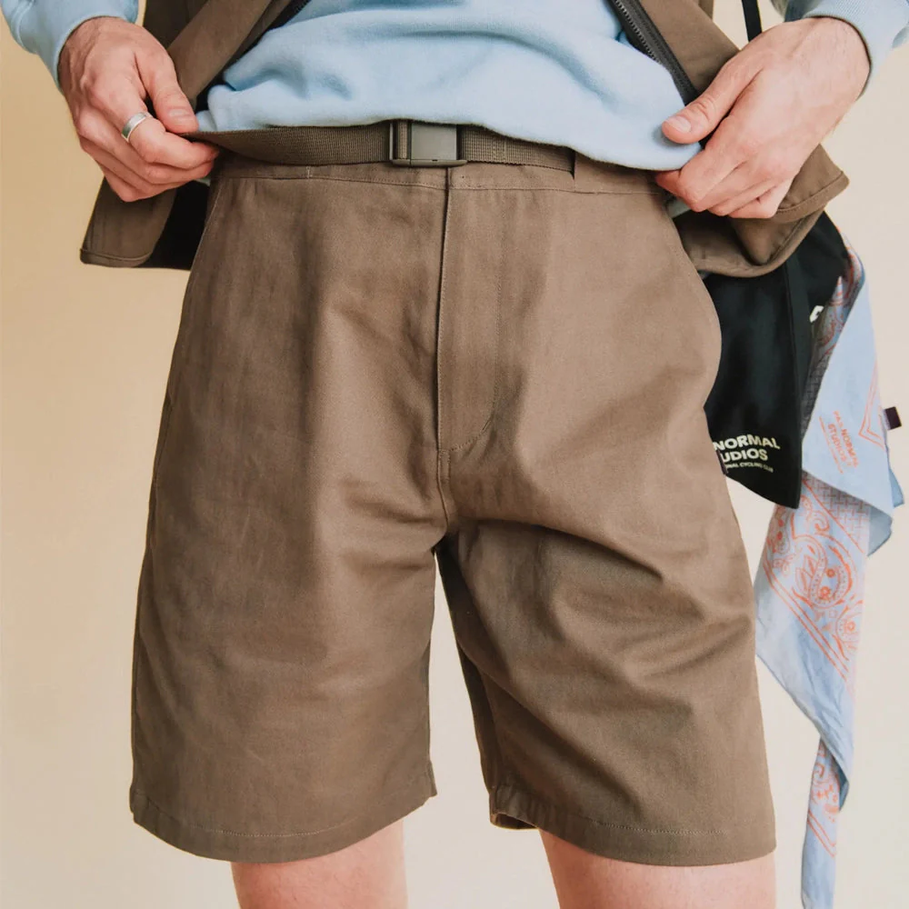 PAS NORMAL STUDIOS Off Race Cotton Twill Shorts - Ash Brown - Image 5