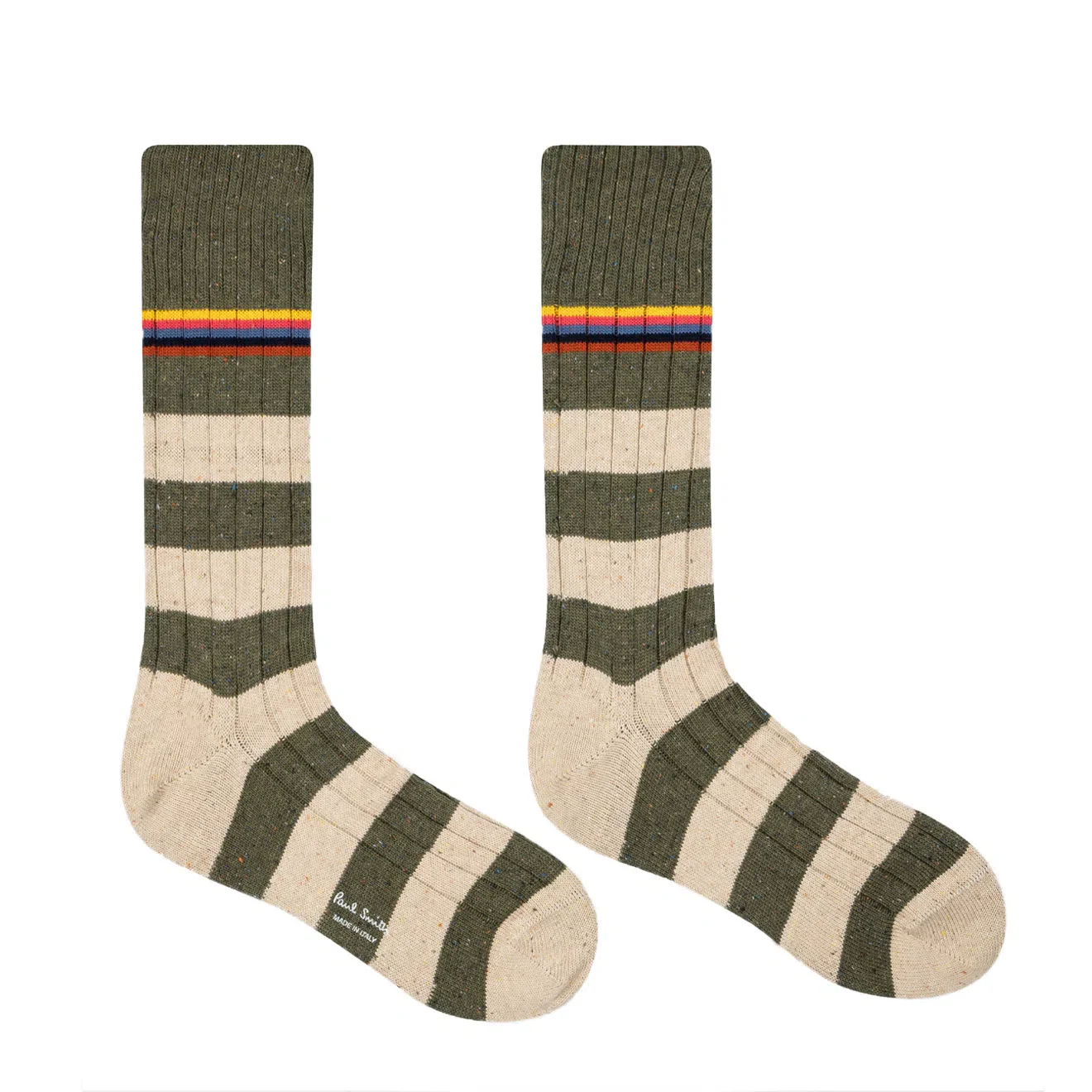 PAUL SMITH Fleck Stripped Ribbed Socks - Cream - Image 3