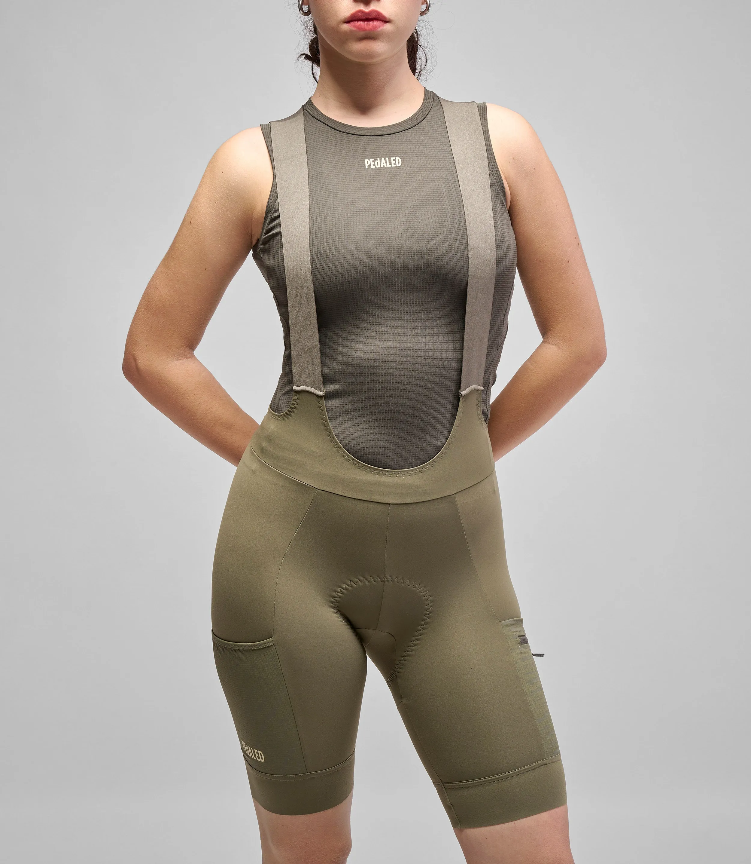 PEDALED Odyssey Women Bib Shorts - Military Green - Image 11