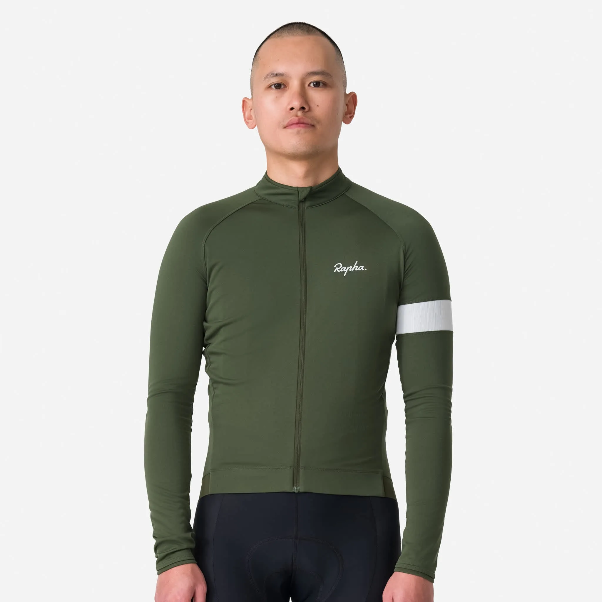 RAPHA Core Thermal Long Sleeve Jersey - KLW Deep Olive Green/White - Image 3