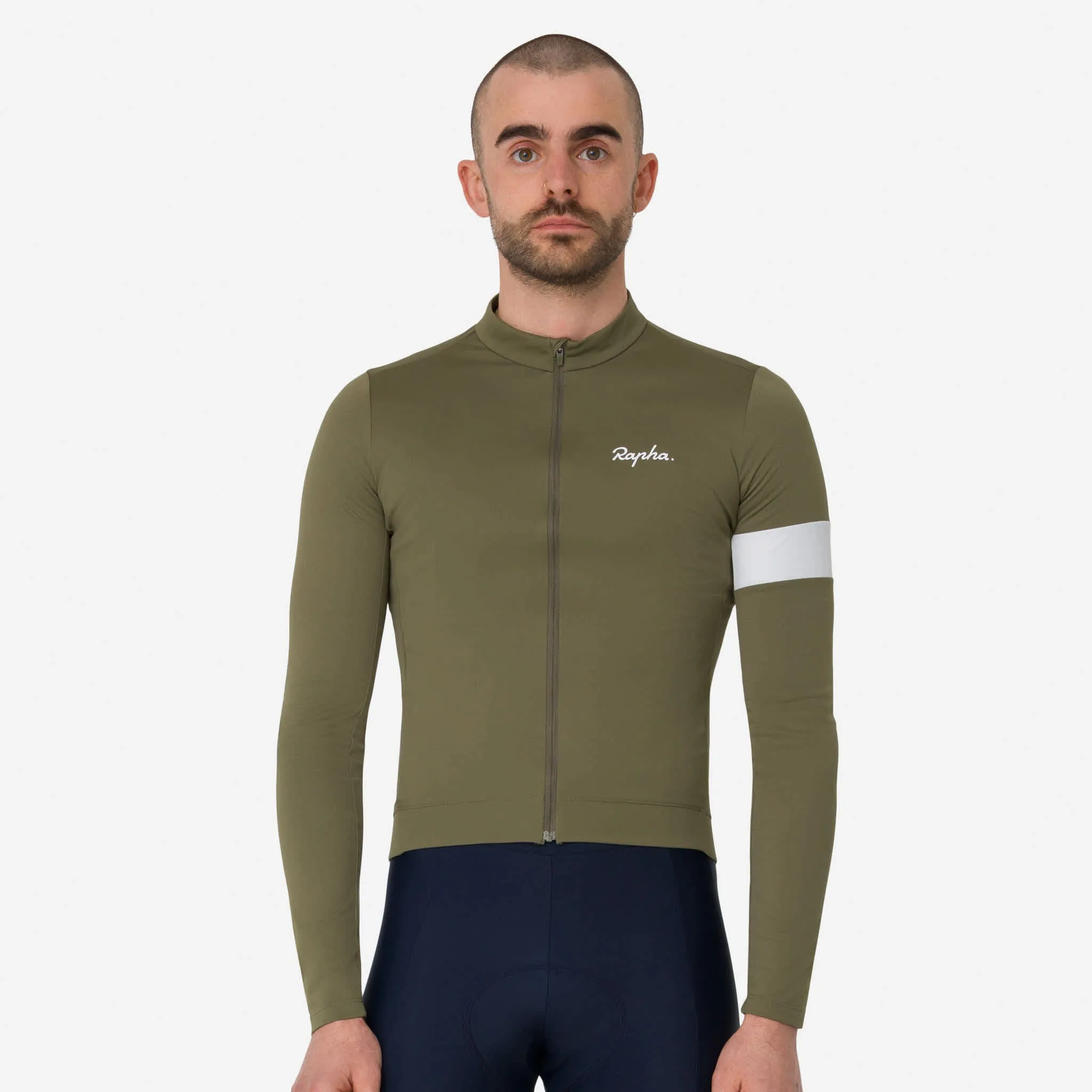 RAPHA Core Thermal Long Sleeve Jersey - Green/White - Image 3