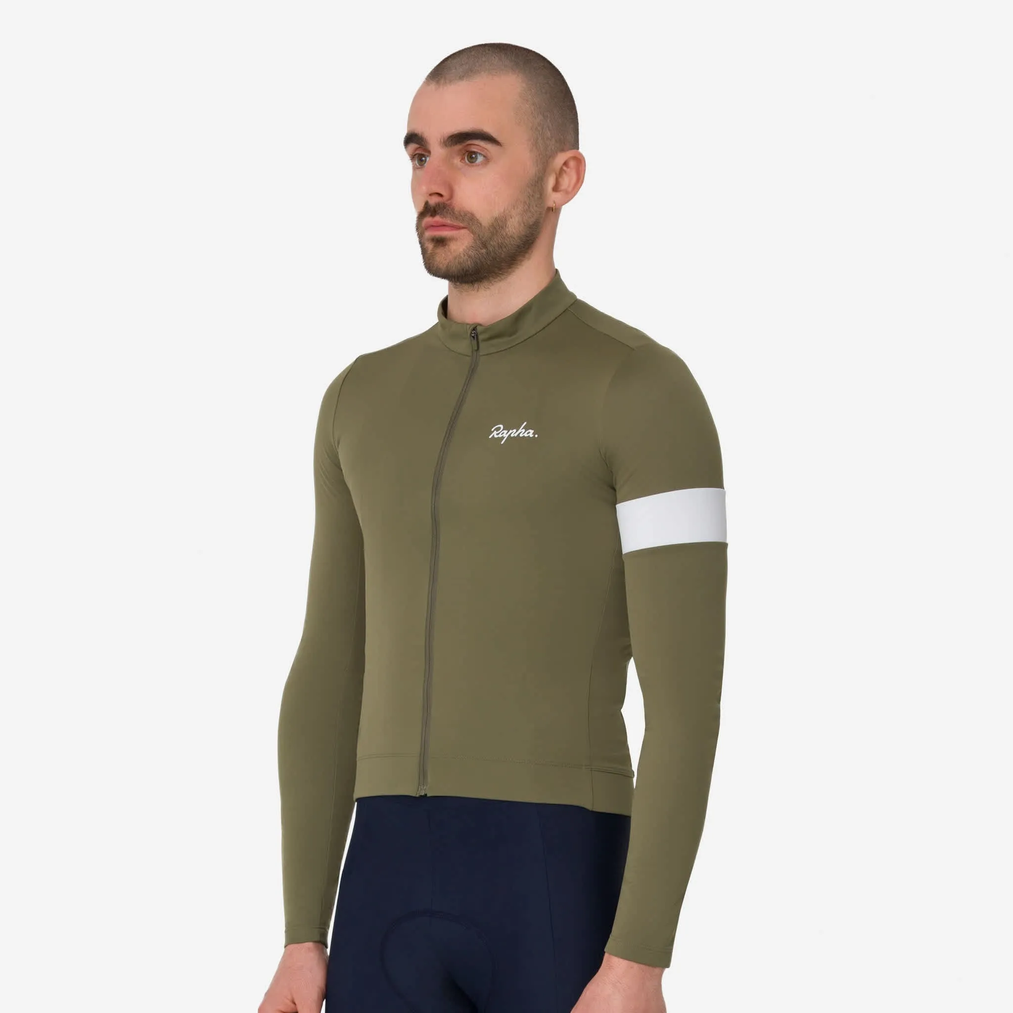RAPHA Core Thermal Long Sleeve Jersey - Green/White - Image 4
