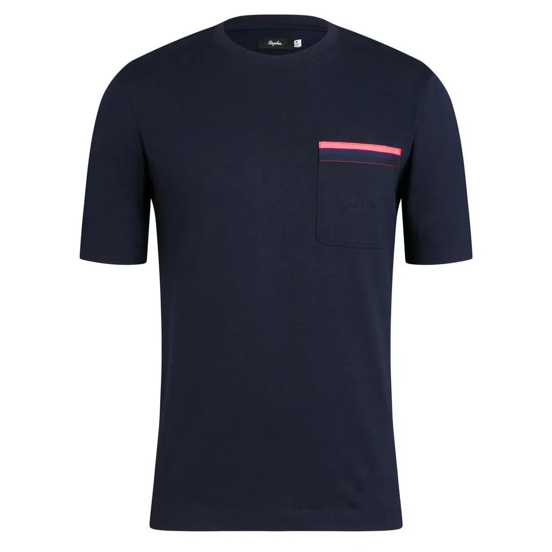 RAPHA Logo Pocket Tshirt - Dark Navy/Hi-Vis Pink - Image 3