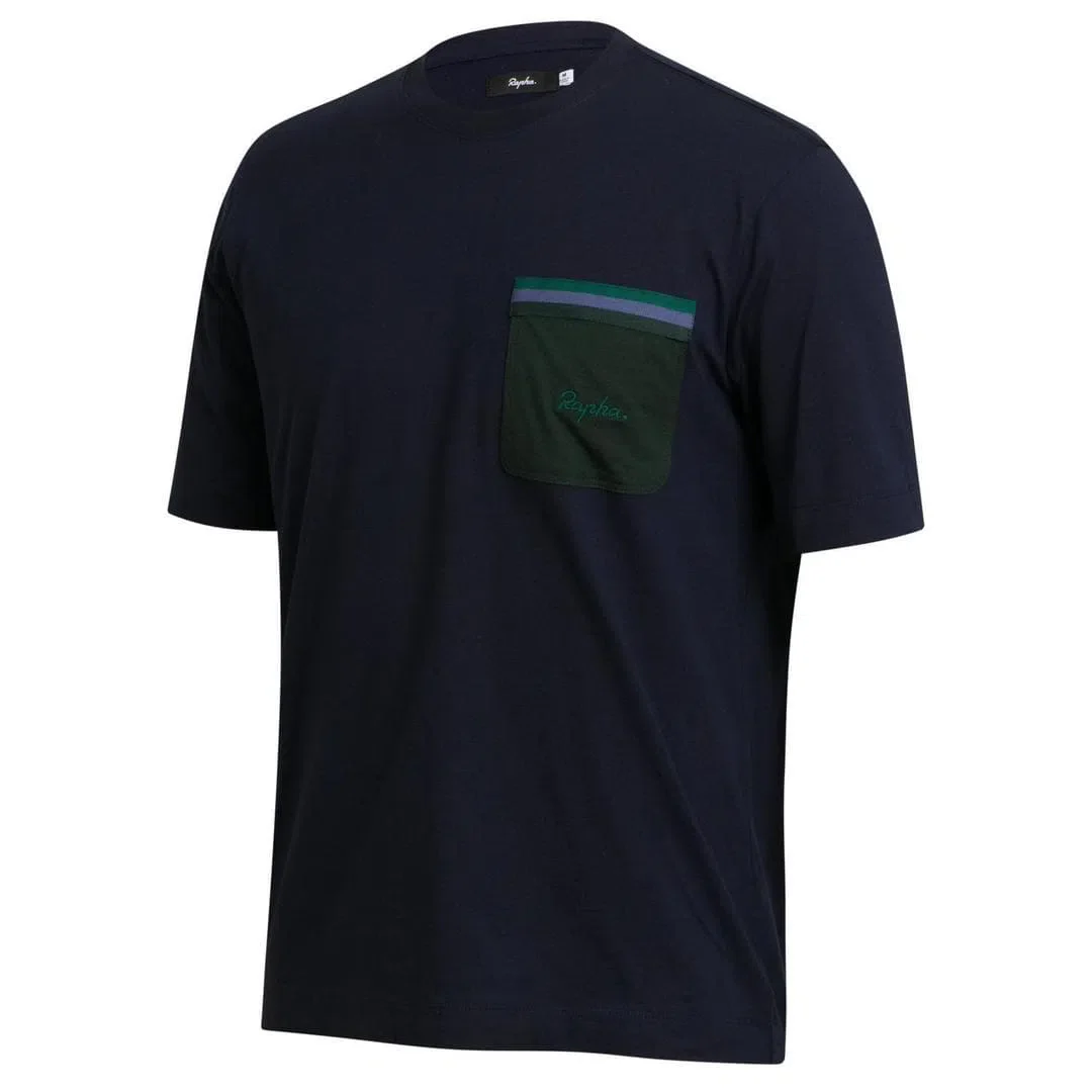 RAPHA Logo Pocket Tshirt - DNS Dark Navy/Dark Green - Image 3