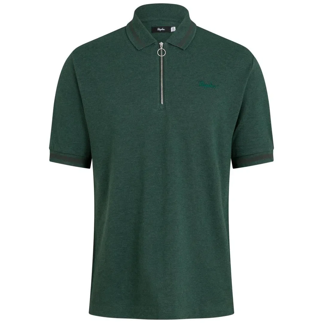 RAPHA Logo Zip Polo - Dark Green Marl - Image 3