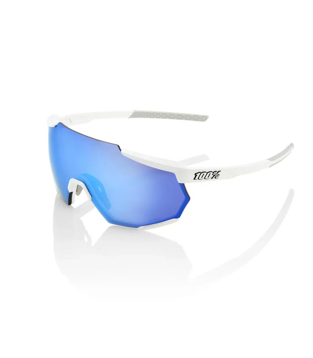 RIDE 100% Eyewear Racetrap - Matte White HiPER Blue Multilayer Mirror Lens - Image 3