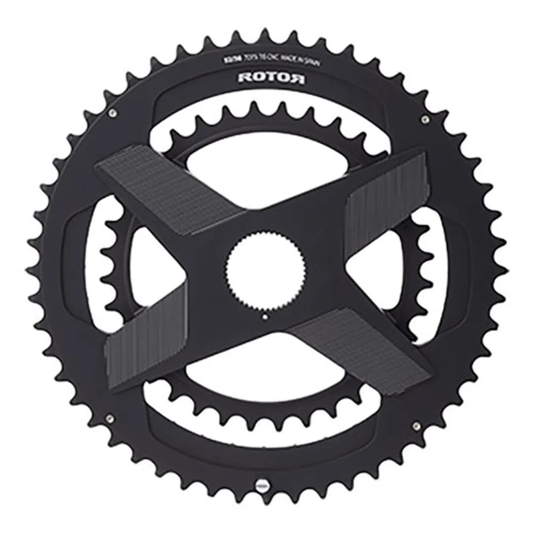 ROTOR Aldhu Rotor 3D + Round Spidering Aero NoQ Chainrings - Black