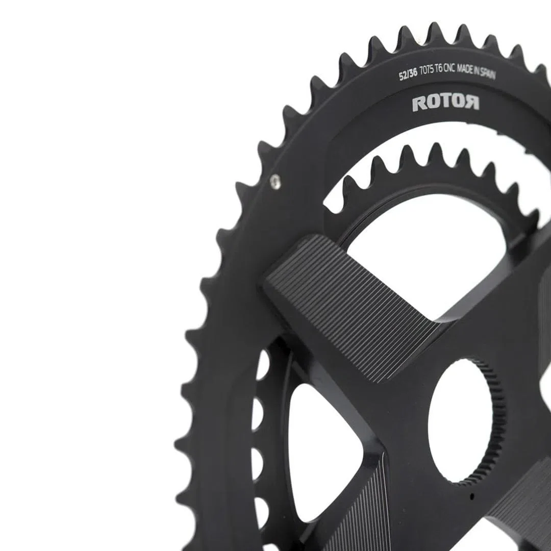ROTOR Aldhu Rotor 3D + Round Spidering Aero NoQ Chainrings - Black - Image 2