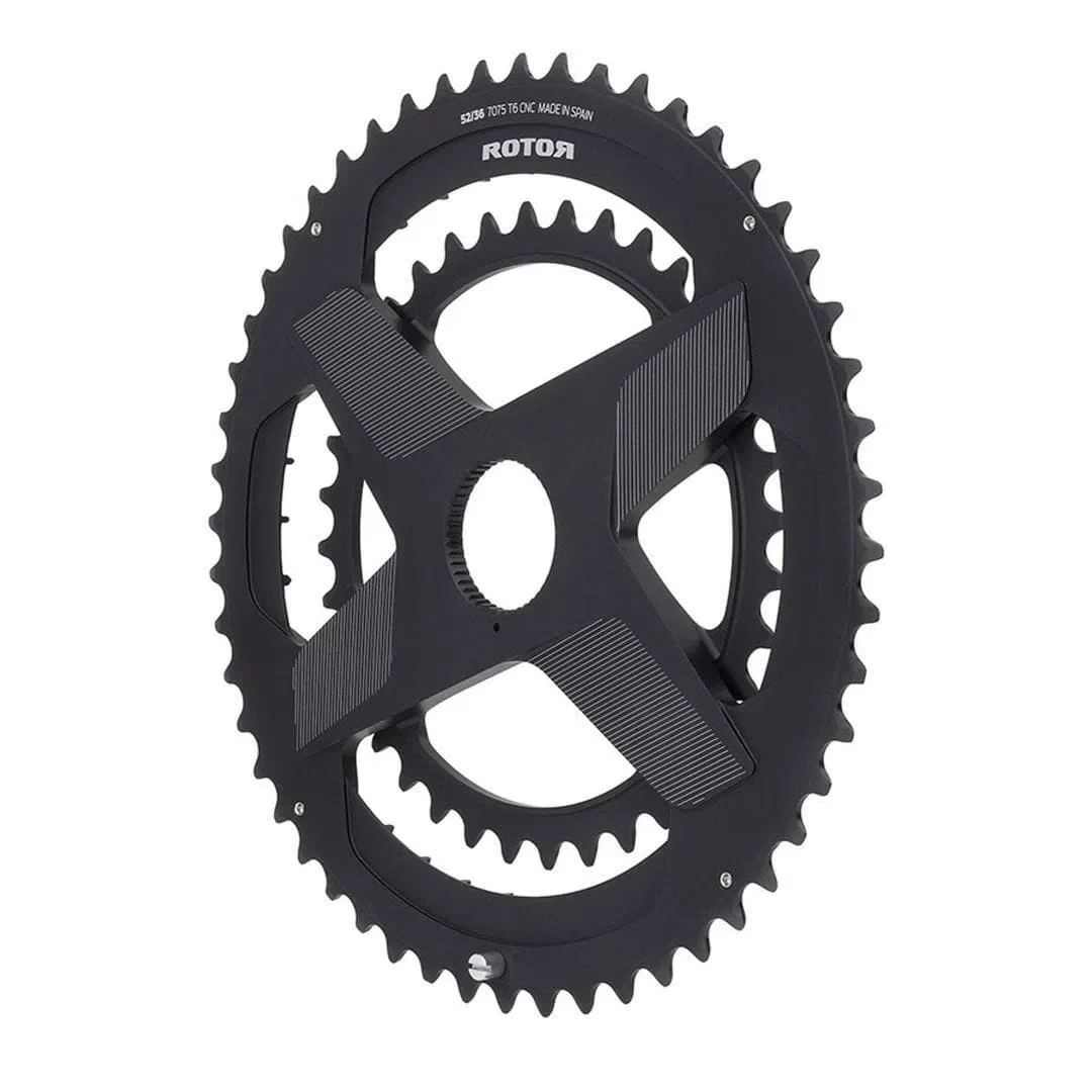 ROTOR Aldhu Rotor 3D + Round Spidering Aero NoQ Chainrings - Black - Image 3
