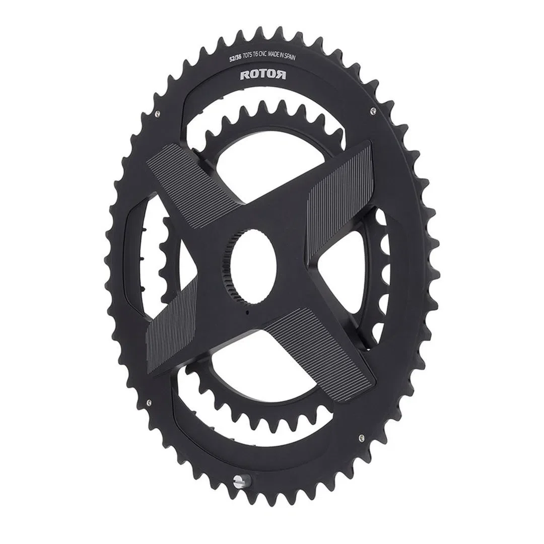 ROTOR Aldhu Rotor 3D + Round Spidering Aero NoQ Chainrings - Black - Image 4