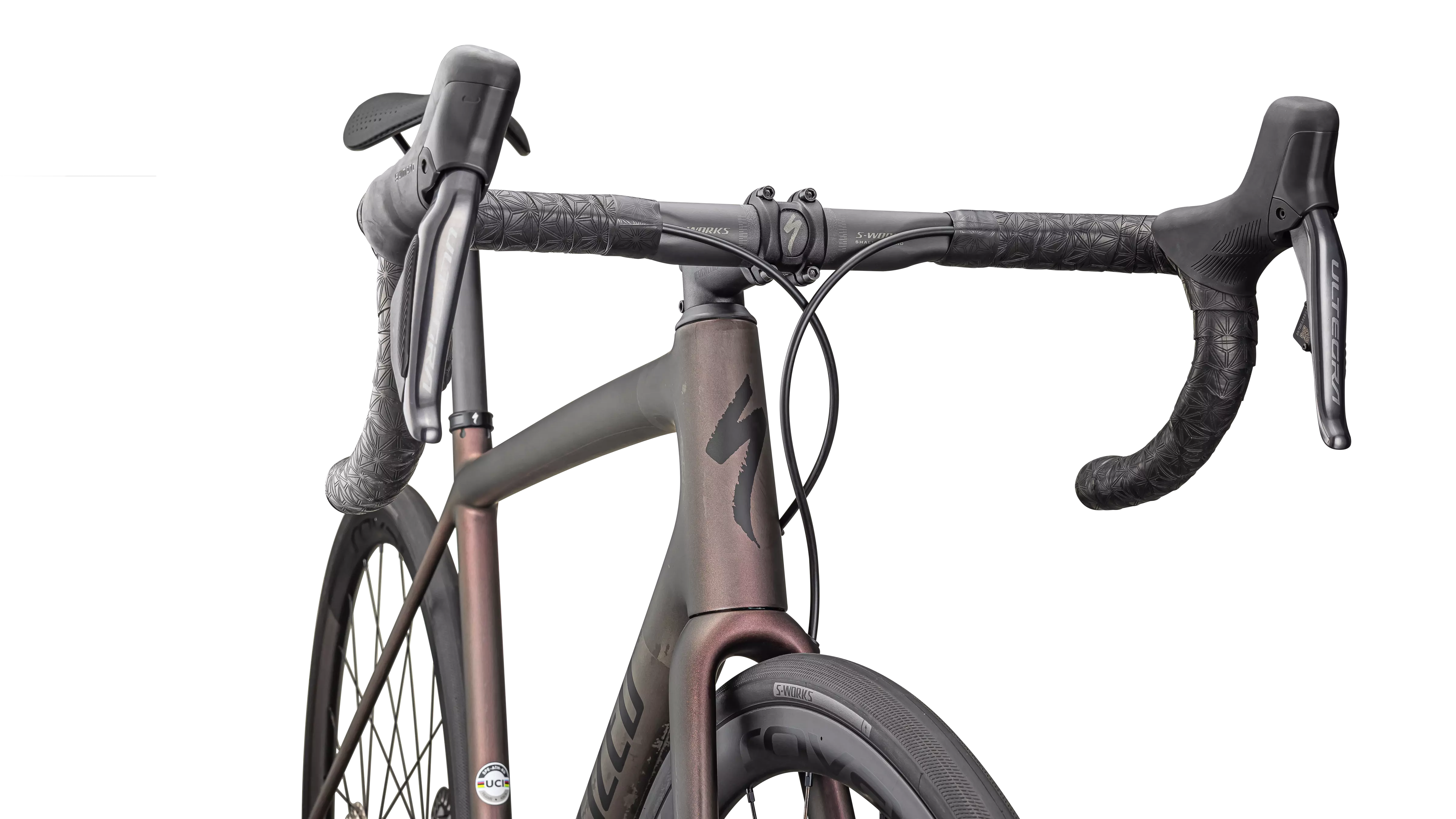 SPECIALIZED AETHOS PRO 2025 Ultegra Di2 Disc Complete Road Bike - Satin Carbon / Red Pearl / Black - Image 4