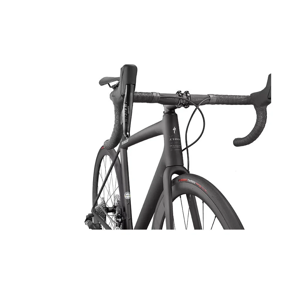 SPECIALIZED AETHOS PRO 2022 Sram Force AXS Disc Complete Road Bike - Carbon / Flake Silver / Gloss Black Fork Fade - Image 4