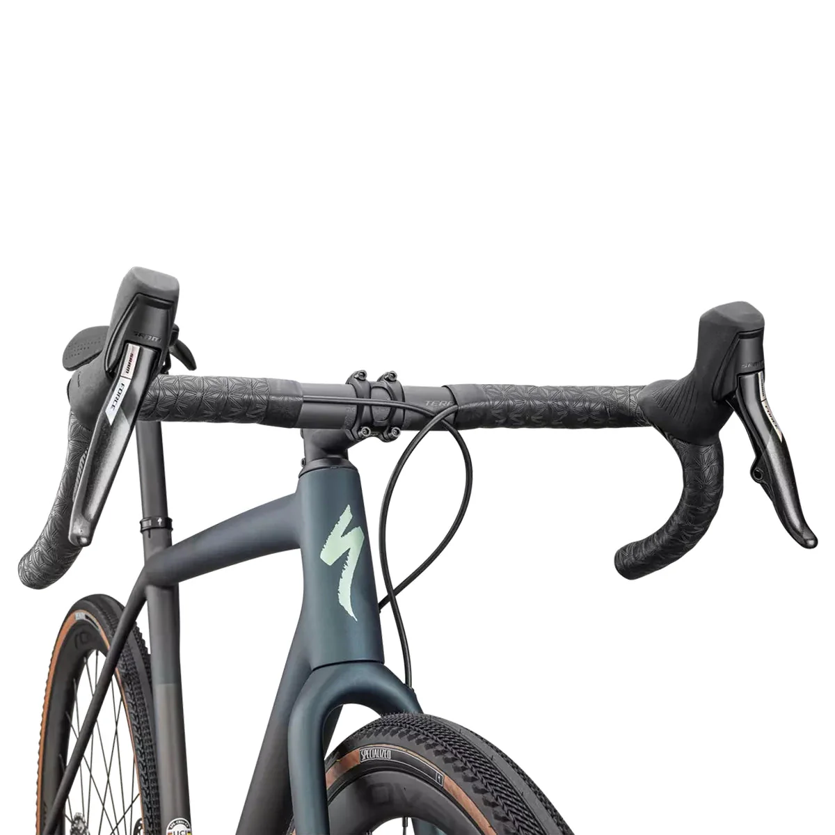 SPECIALIZED Crux Pro 2025 Gravel Bike Sram Force XPLR - Satin Carbon / Deep Lake Metallic / Smoke / White - Image 4