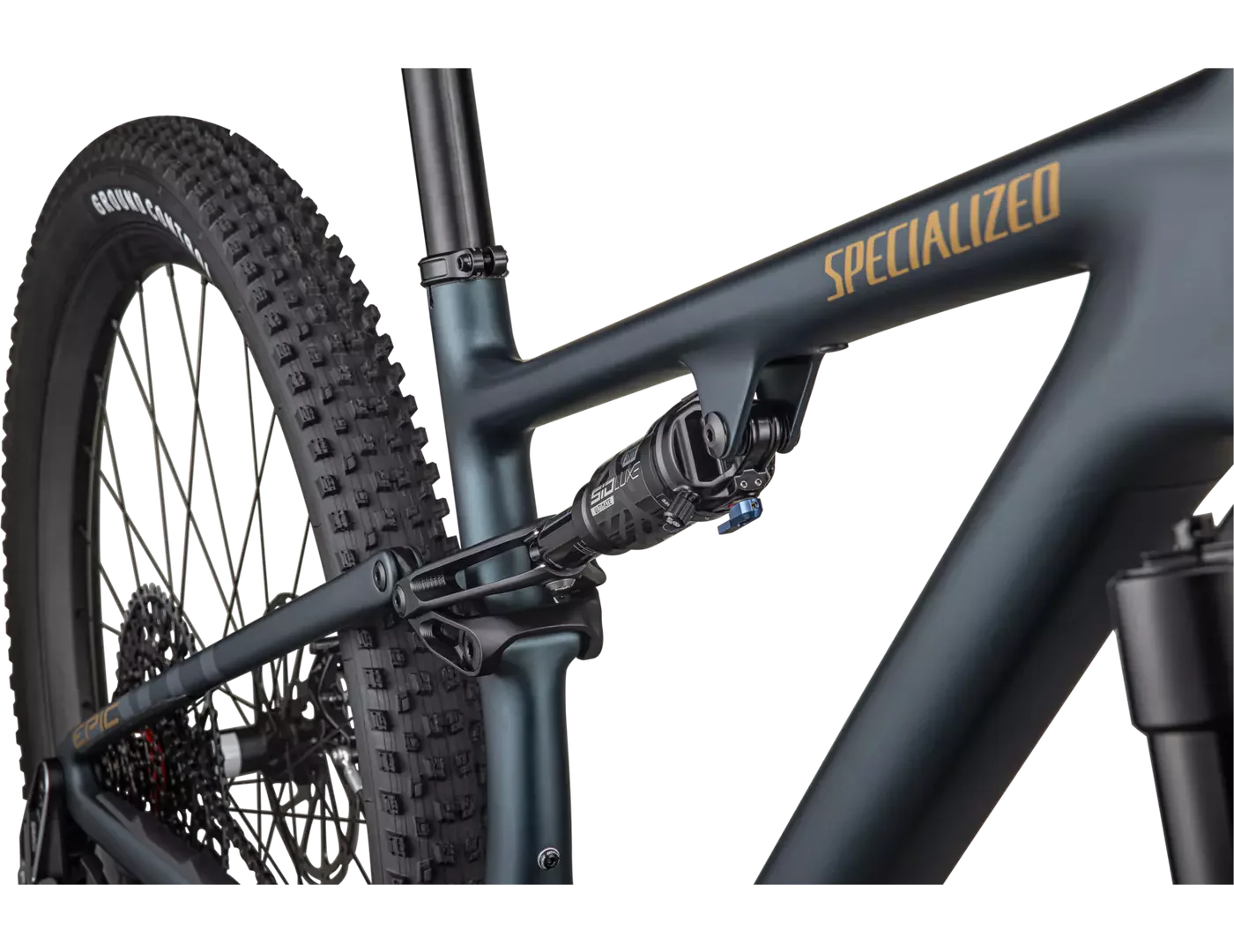 SPECIALIZED Epic Evo Pro LTD SRAM X0 AXS Mountain Bike - Satin Metallic Deep Lake / Harvest Gold Metallic - Image 6