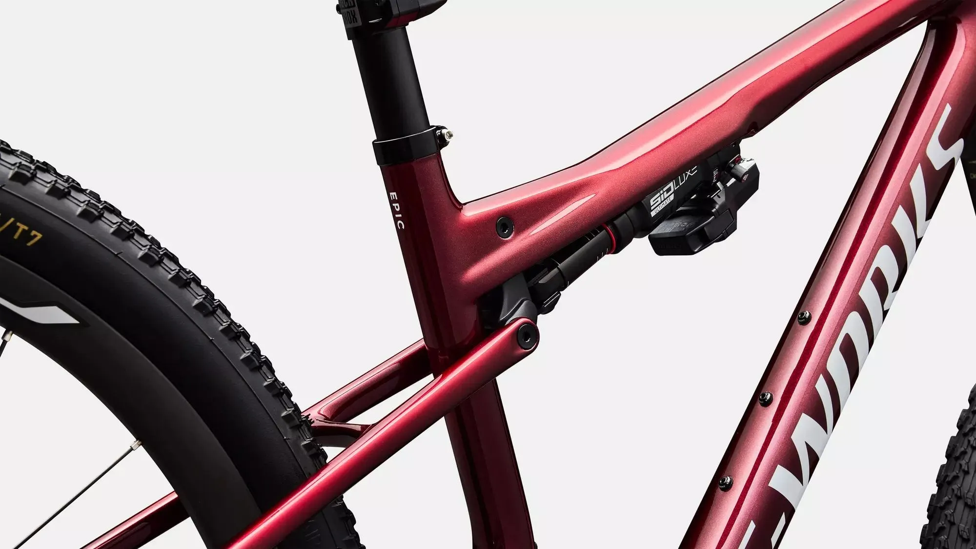SPECIALIZED S-Works Epic 9 Complete MTB - Gloss Red Tint Over Red Reflex Pearl Edge Fade / Metallic White Silver - Image 7