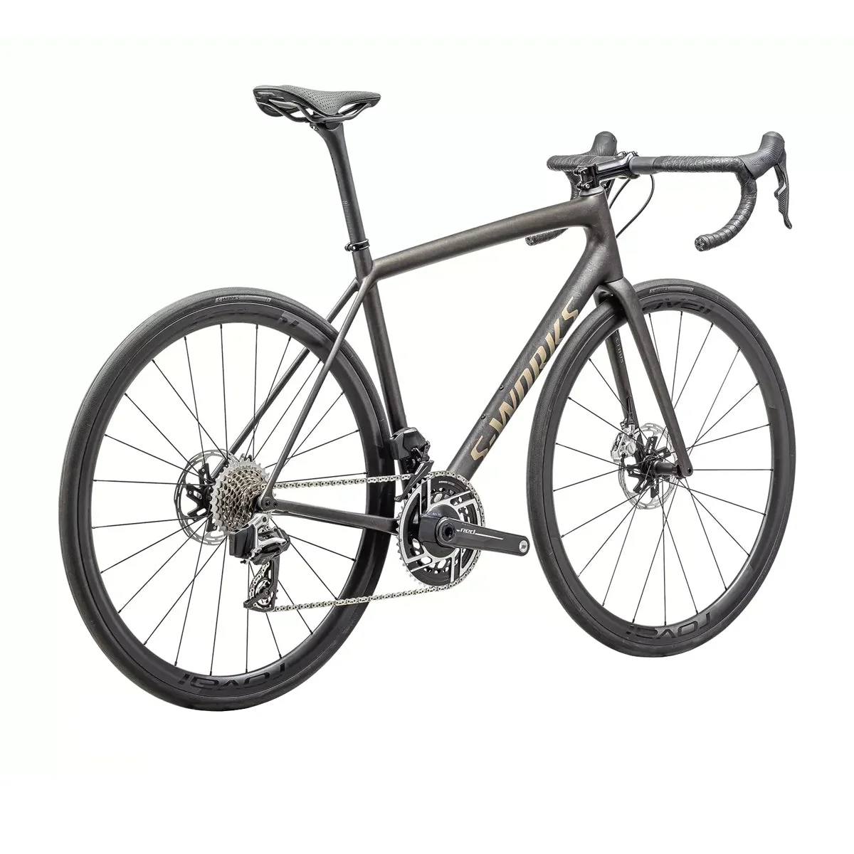 SPECIALIZED SWORKS Aethos 2025 Road Bike- SATIN DOPPIO / GUNMETAL DRY BRUSHED / GOLD PEARL - Image 3