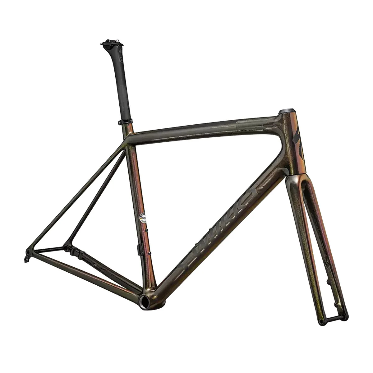 SPECIALIZED SWORKS AETHOS Road Frameset 2025 - GLOSS CARBON + MAGENTA-GOLD EDGE FADE + ALL OVER GOLD PEARL 25% / SATIN METALLIC OBSIDIAN - Image 2