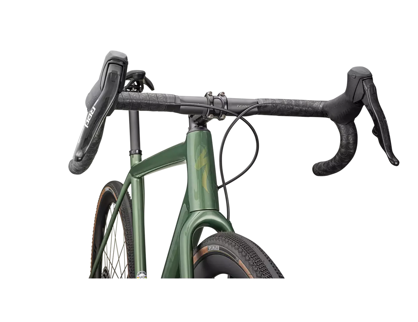 SPECIALIZED Sworks Crux Sram Red XPLR Gravel Bike - Gloss Cypress Metallic / Viavi Gold To Silver Pearl - Image 3