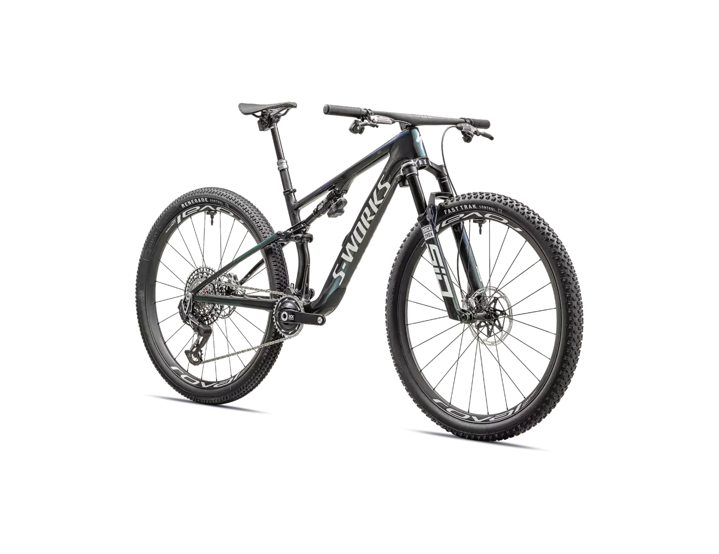 SPECIALIZED Sworks Epic 8 SRAM XX Complete MTB - Gloss Carbon/Astral Blue/Electric Green/Cyan Edge Fade/Metallic White Silver - Image 2
