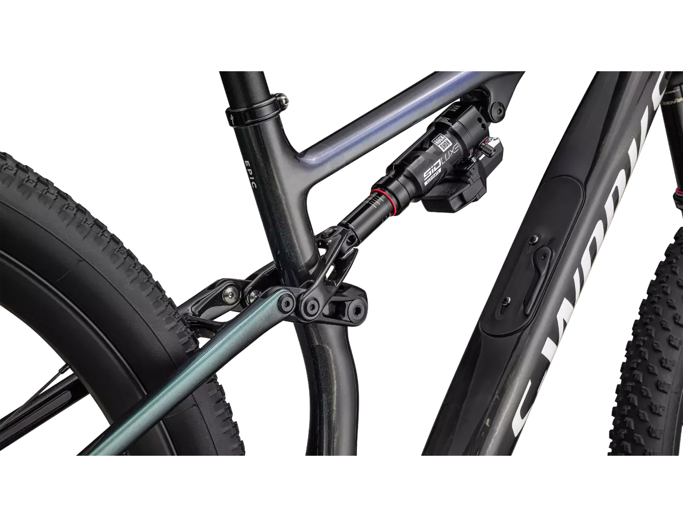 SPECIALIZED Sworks Epic 8 SRAM XX Complete MTB - Gloss Carbon/Astral Blue/Electric Green/Cyan Edge Fade/Metallic White Silver - Image 5