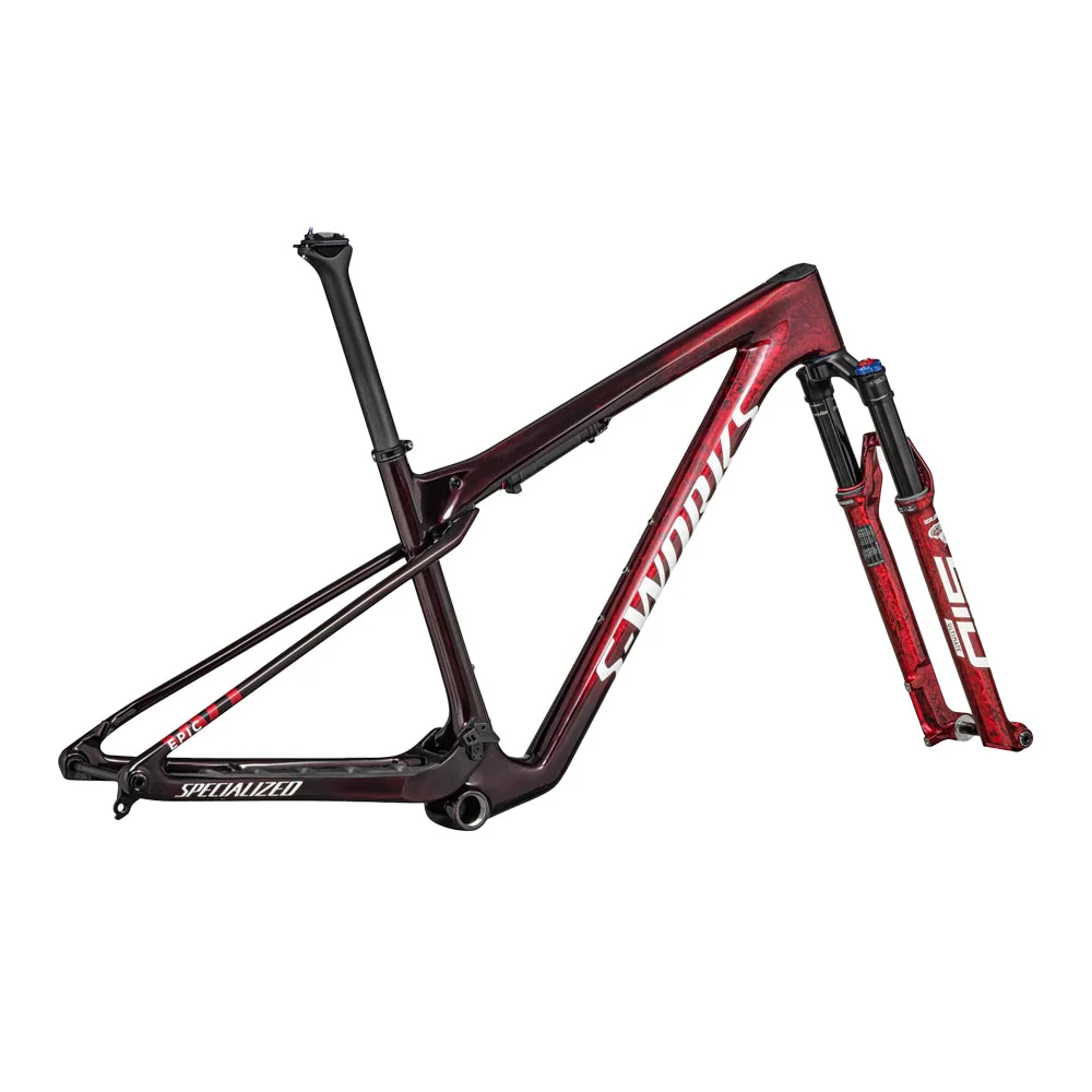 SPECIALIZED Sworks Epic World Cup Mountain Bike Frameset - Gloss Red Tint / Flake Silver Granite / Metallic White Silver - Image 3