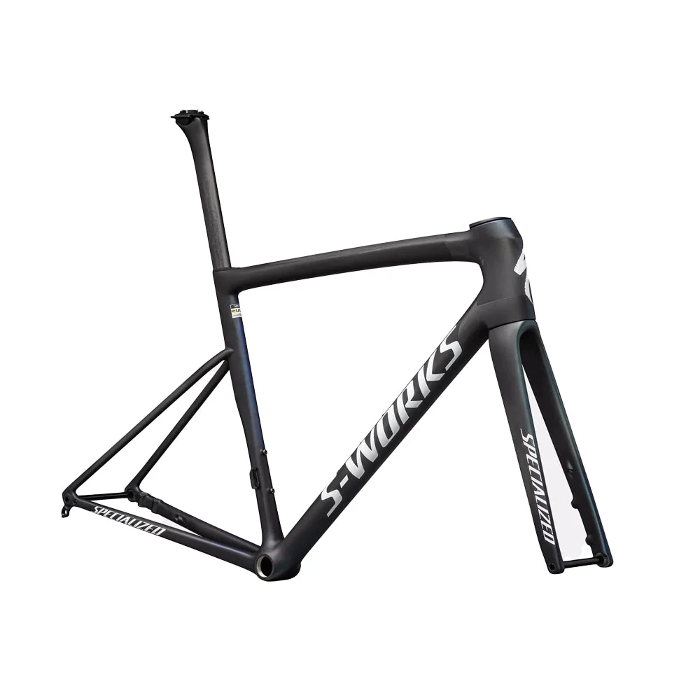 SPECIALIZED Sworks Tarmac SL8 2024 Road Frameset - SATIN CARBON / VIAVI CYNAN BLUE / VIAVI SILVER-BLUE PEARL EDGE FADE/GLOSS METALLIC WHITE SILVER - Image 2