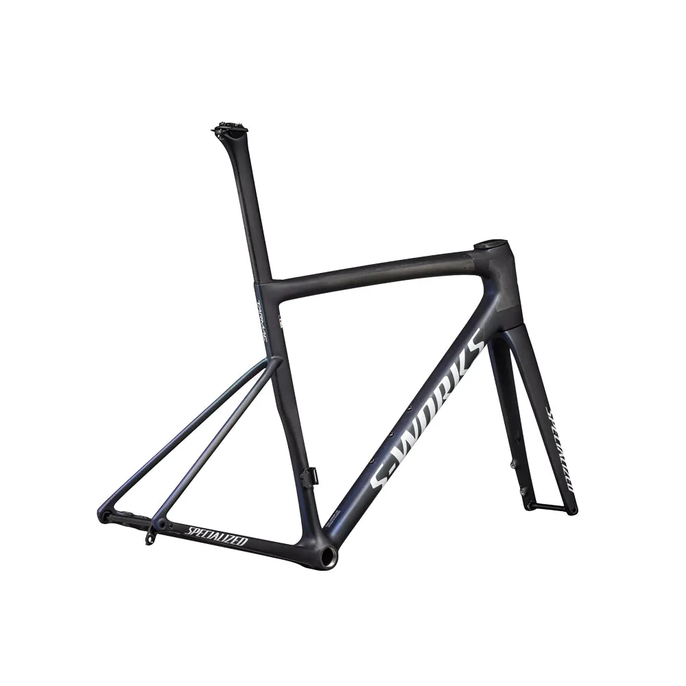 SPECIALIZED Sworks Tarmac SL8 2024 Road Frameset - SATIN CARBON / VIAVI CYNAN BLUE / VIAVI SILVER-BLUE PEARL EDGE FADE/GLOSS METALLIC WHITE SILVER - Image 3