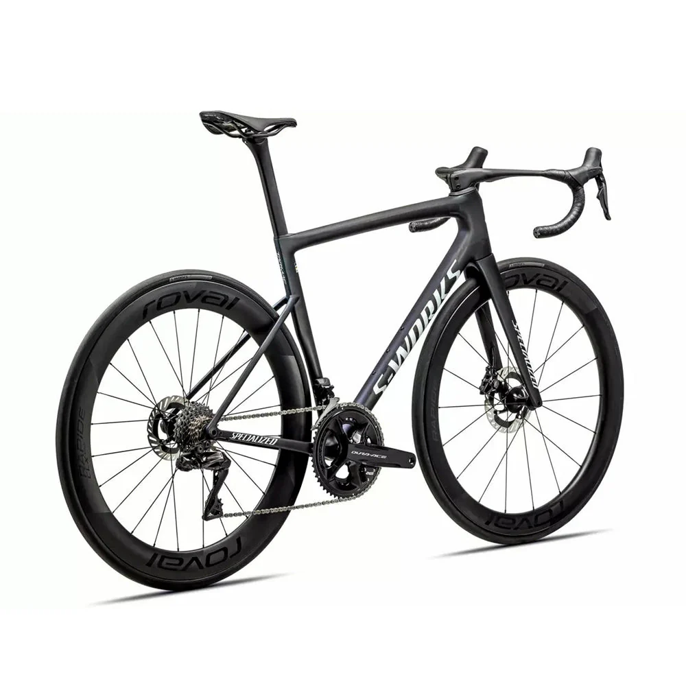 SPECIALIZED Sworks Tarmac SL8 2024 Shimano Dura Ace DI2 Complete Road Bike - SATIN CARBON / VIAVI CYNAN BLUE / VIAVI SILVER-BLUE PEARL FADE / GLOSS METALLIC WHITE SILVER - Image 3