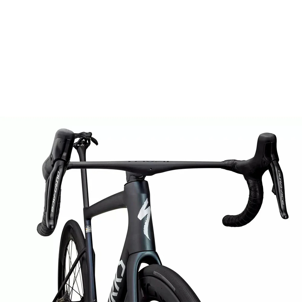 SPECIALIZED Sworks Tarmac SL8 2024 Shimano Dura Ace DI2 Complete Road Bike - SATIN CARBON / VIAVI CYNAN BLUE / VIAVI SILVER-BLUE PEARL FADE / GLOSS METALLIC WHITE SILVER - Image 4