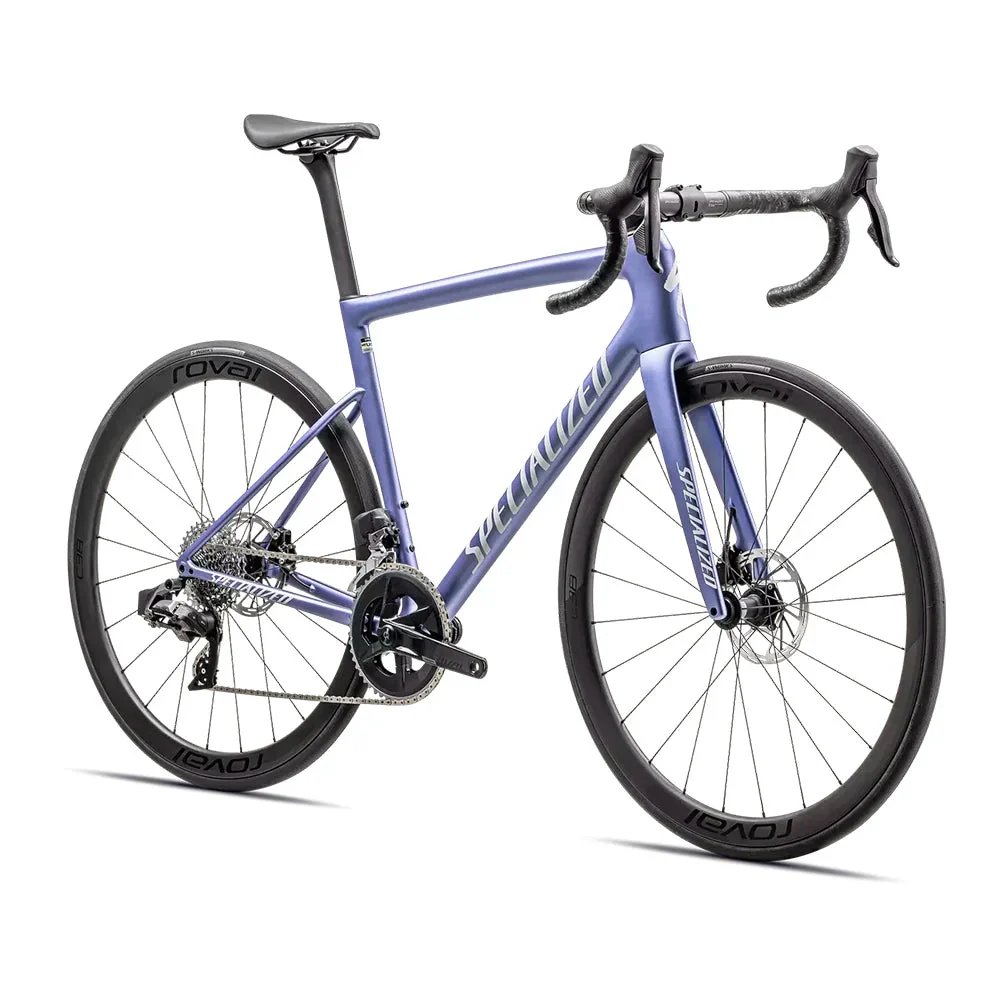 SPECIALIZED Tarmac SL8 Expert 2023 Sram Rival AXS Complete Road Bike - SATIN POWDER INDIGO TINT OVER SILVER DUST / WHITE - Image 3