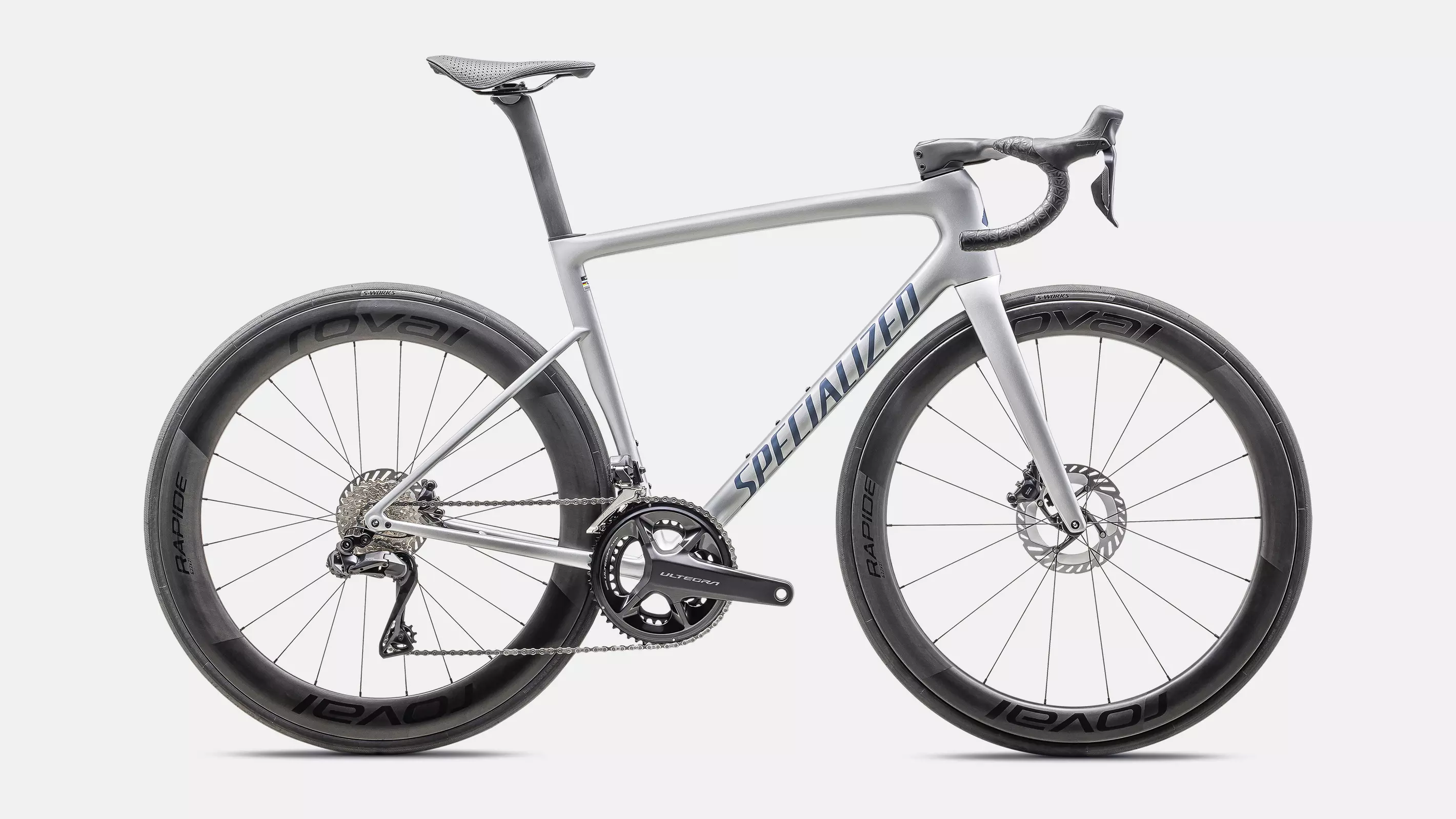 SPECIALIZED Tarmac SL8 Pro Complete Road Bike Shimano Ultegra 2026 - Gloss Liquid Silver/Satin Blue Pearl Over Black Liquid Metal - Image 4