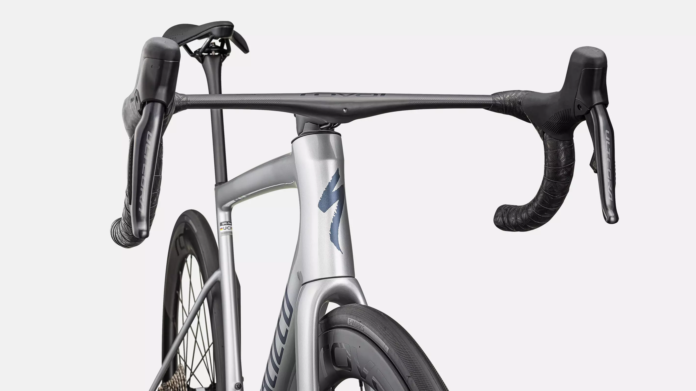 SPECIALIZED Tarmac SL8 Pro Complete Road Bike Shimano Ultegra 2026 - Gloss Liquid Silver/Satin Blue Pearl Over Black Liquid Metal - Image 5