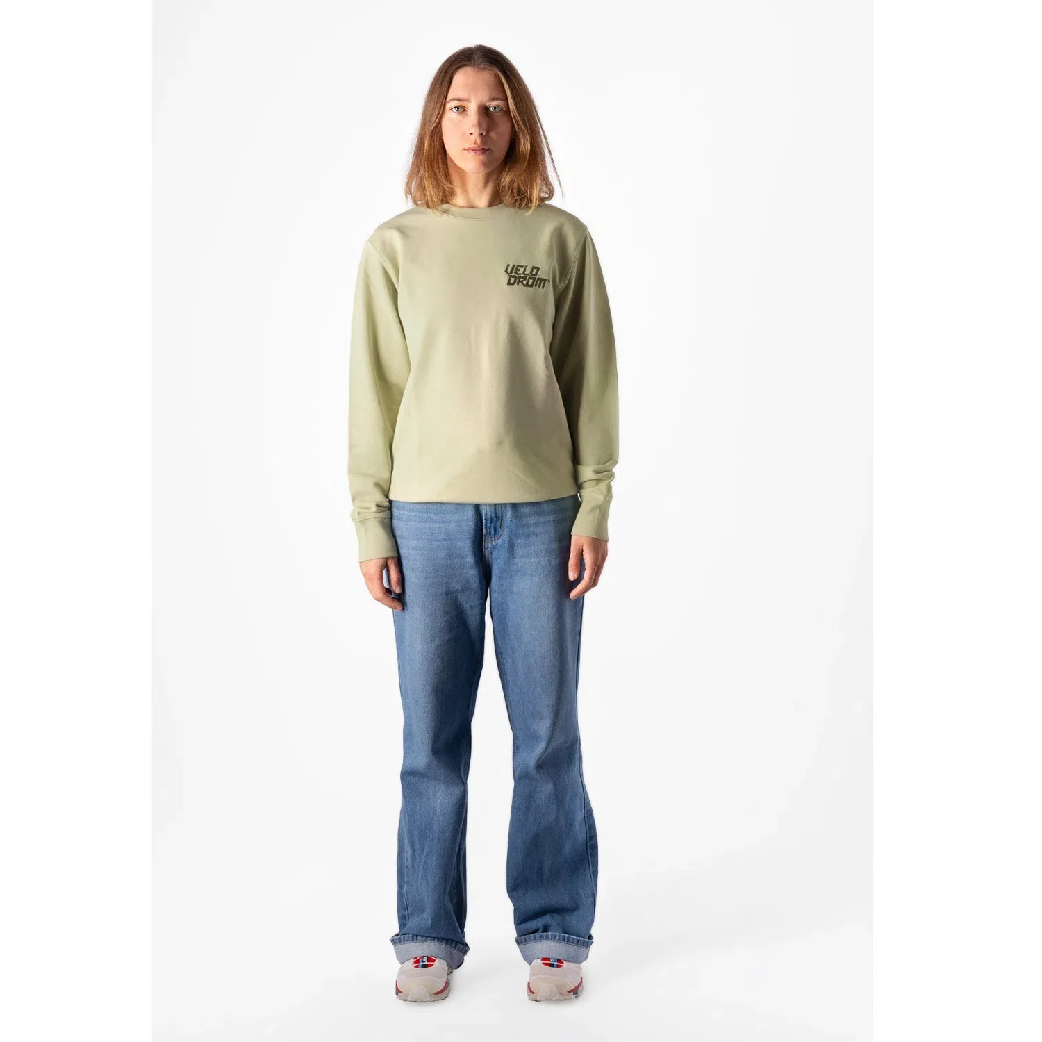 VELODROM Casual Embroided Logo Sweatshirt - Pale Green / Off Pale Green - Image 3